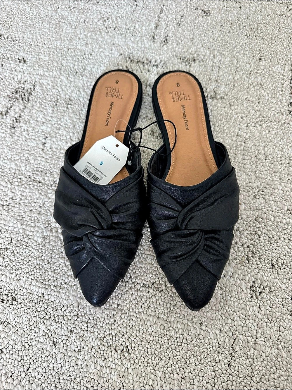 Pointed Toe Knot Mules in Black NWT